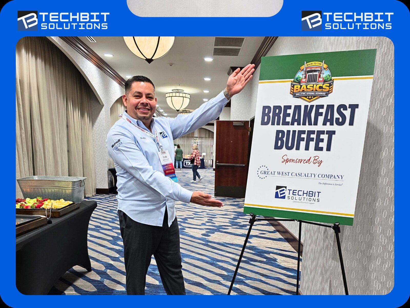 TechBit Solutions listado como patrocinador del desayuno buffet Back to the Basics en el Seminario de Primavera 2026 de la Asociaci&oacute;n de Camioneros de Texas, en Waco, Texas
